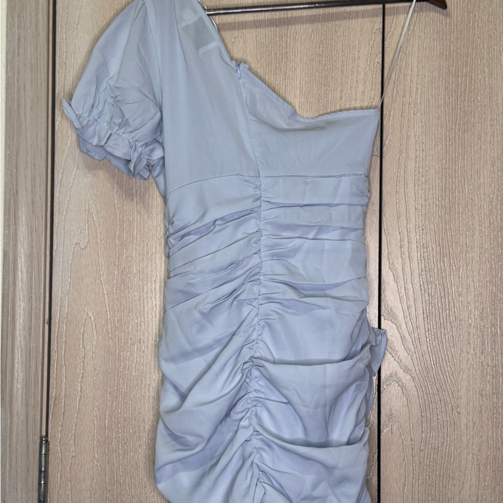 Hello Molly Light Blue Ruched One-Shoulder Dress - Picture 12 of 13